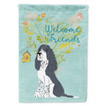 Welcome Friends Black Springer Spaniel House Flag 28x40 Porch Sleeve Pole Decorative Outside Yard Banner Artwork Wall Hanging, Polyester