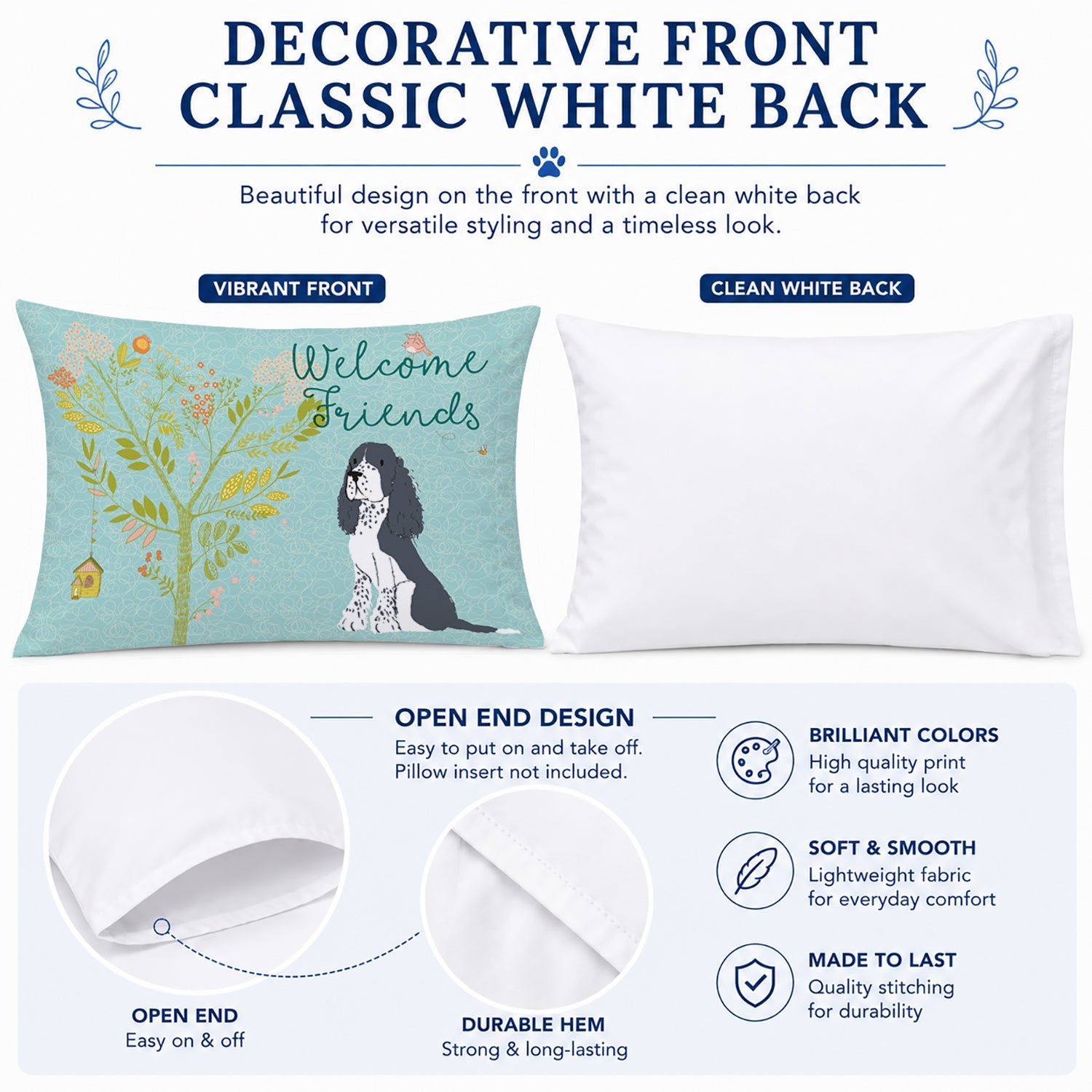 Welcome Friends Black Springer Spaniel Standard Pillowcase Lightweight Super Soft Easy Care Decorative Artwork Pillowcase, Standard