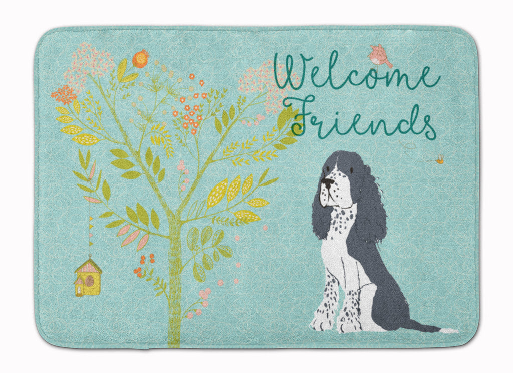 Welcome Friends Black Springer Spaniel Memory Foam Kitchen Mat Machine Washable Anti-Fatigue Cushion Comfort Bath or Kitchen Rug