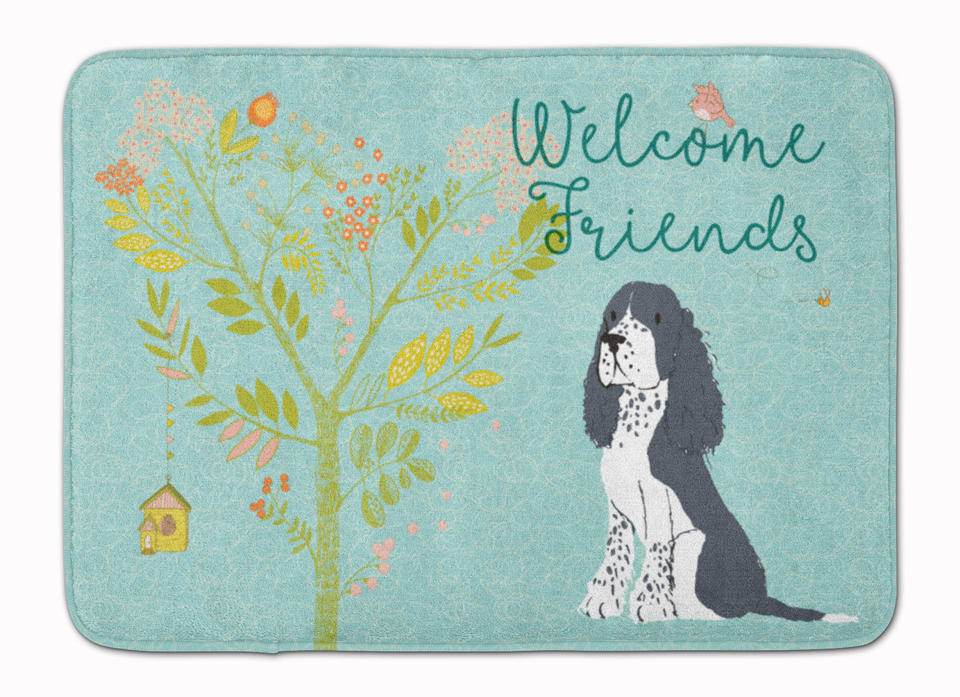 Welcome Friends Black Springer Spaniel Memory Foam Kitchen Mat Machine Washable Anti-Fatigue Cushion Comfort Bath or Kitchen Rug