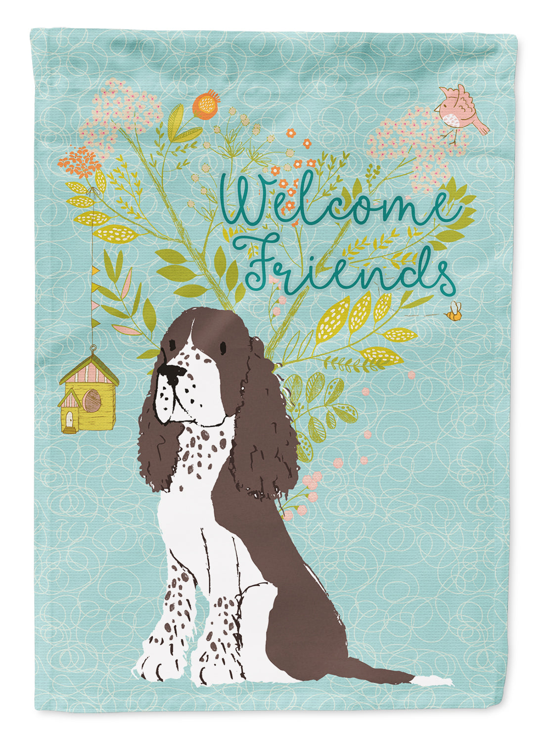 Welcome Friends Brown Springer Spaniel House Flag 28x40 Porch Sleeve Pole Decorative Outside Yard Banner Artwork Wall Hanging, Polyester