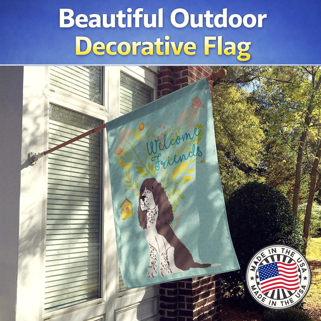 Welcome Friends Brown Springer Spaniel House Flag 28x40 Porch Sleeve Pole Decorative Outside Yard Banner Artwork Wall Hanging, Polyester