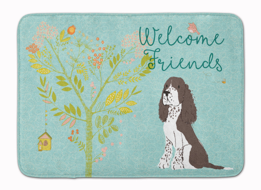 Welcome Friends Brown Springer Spaniel Memory Foam Kitchen Mat Machine Washable Anti-Fatigue Cushion Comfort Bath or Kitchen Rug