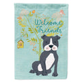 Welcome Friends Black Staffie House Flag 28x40 Porch Sleeve Pole Decorative Outside Yard Banner Artwork Wall Hanging, Polyester