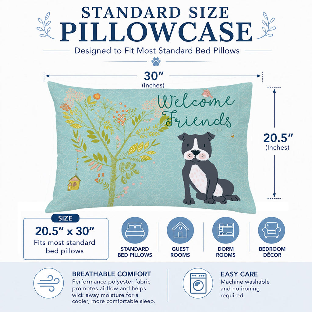 Welcome Friends Black Staffie Standard Pillowcase Lightweight Super Soft Easy Care Decorative Artwork Pillowcase, Standard