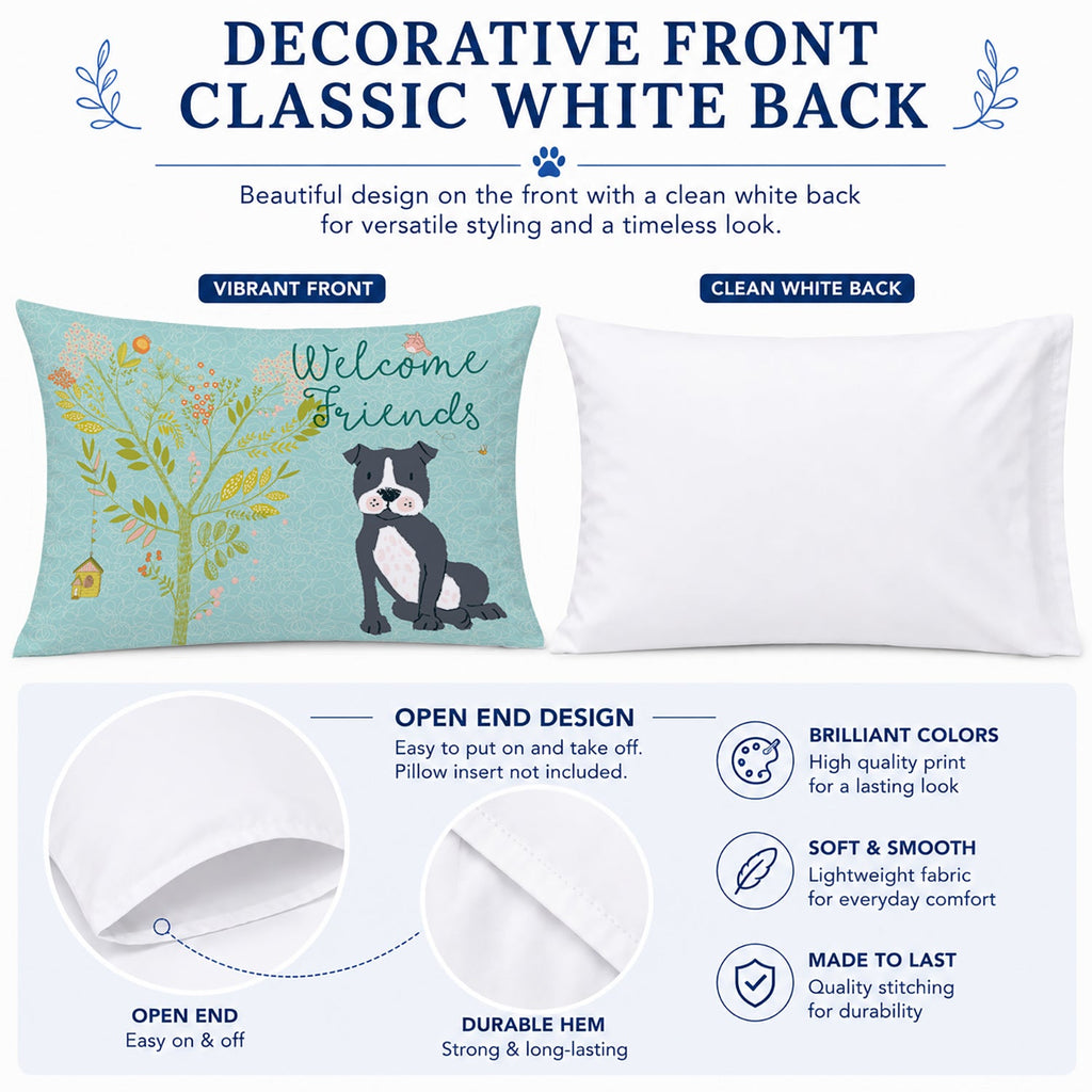 Welcome Friends Black Staffie Standard Pillowcase Lightweight Super Soft Easy Care Decorative Artwork Pillowcase, Standard