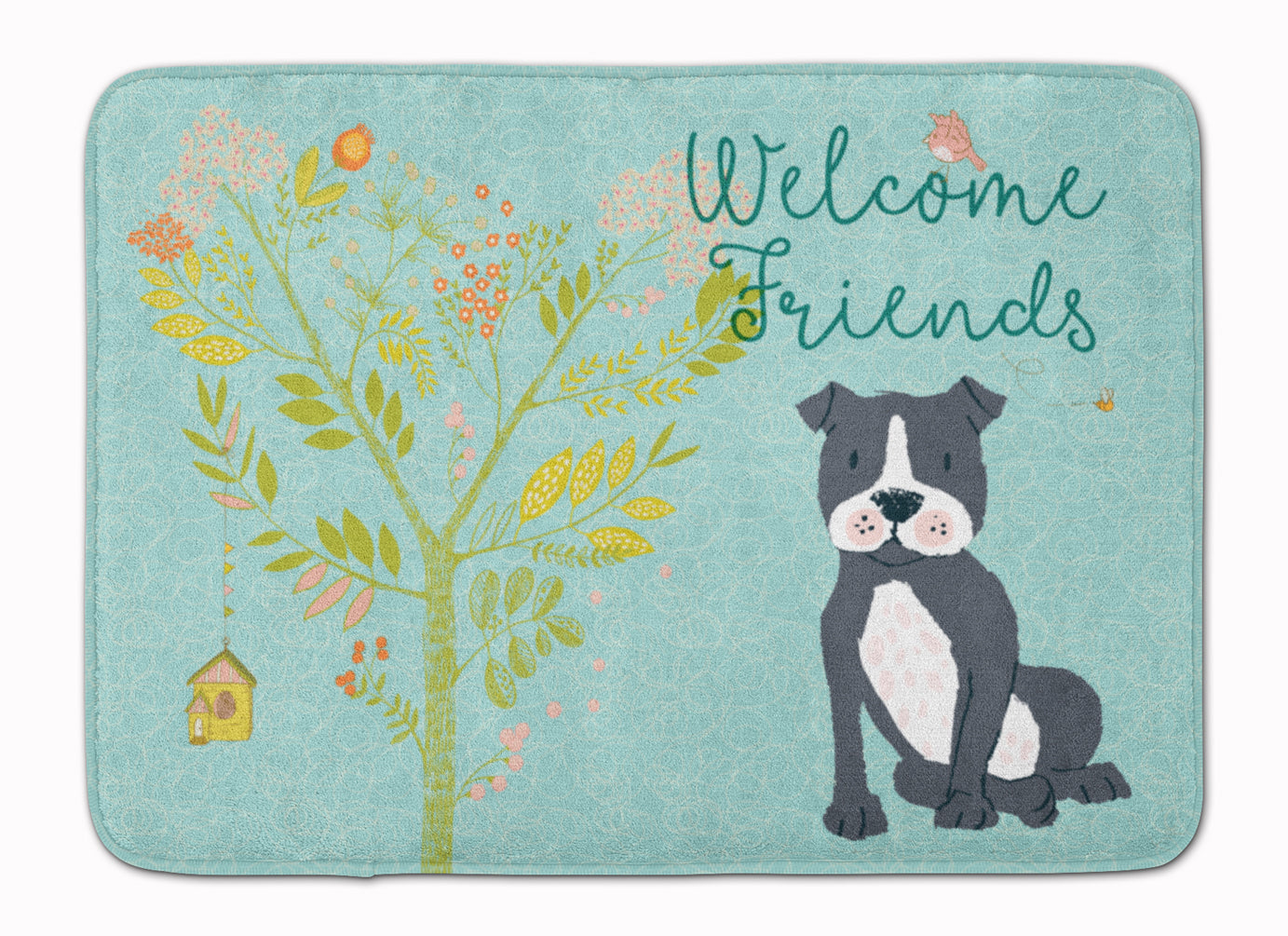 Welcome Friends Black Staffie Memory Foam Kitchen Mat Machine Washable Anti-Fatigue Cushion Comfort Bath or Kitchen Rug