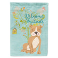 Welcome Friends Brown Staffie House Flag 28x40 Porch Sleeve Pole Decorative Outside Yard Banner Artwork Wall Hanging, Polyester