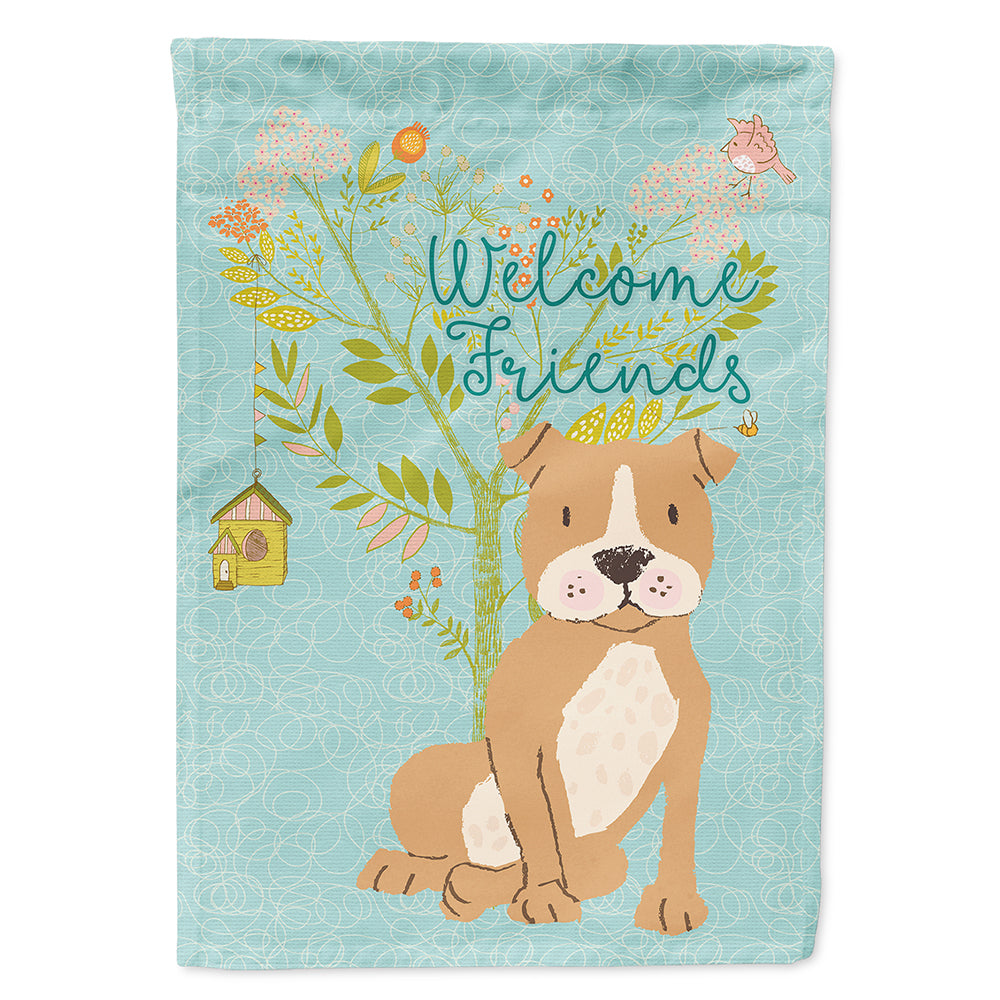 Welcome Friends Brown Staffie House Flag 28x40 Porch Sleeve Pole Decorative Outside Yard Banner Artwork Wall Hanging, Polyester