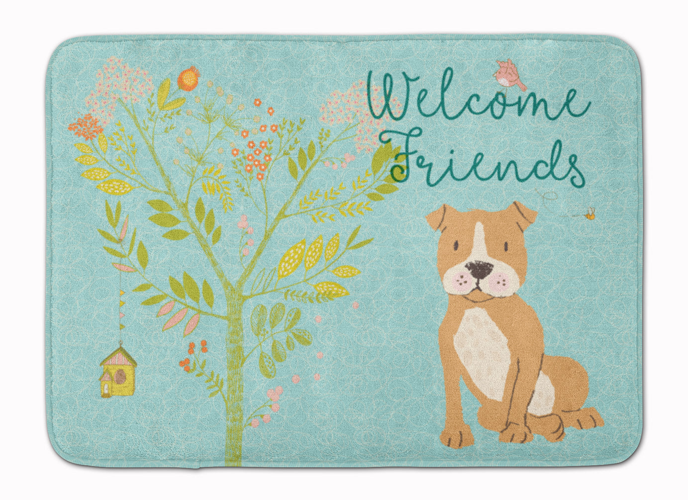 Welcome Friends Brown Staffie Memory Foam Kitchen Mat Machine Washable Anti-Fatigue Cushion Comfort Bath or Kitchen Rug