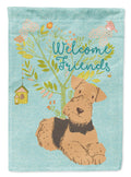 Welcome Friends Airedale Terrier House Flag 28x40 Porch Sleeve Pole Decorative Outside Yard Banner Artwork Wall Hanging, Polyester