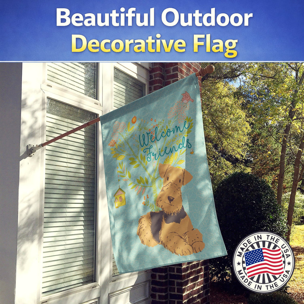 Welcome Friends Airedale Terrier House Flag 28x40 Porch Sleeve Pole Decorative Outside Yard Banner Artwork Wall Hanging, Polyester