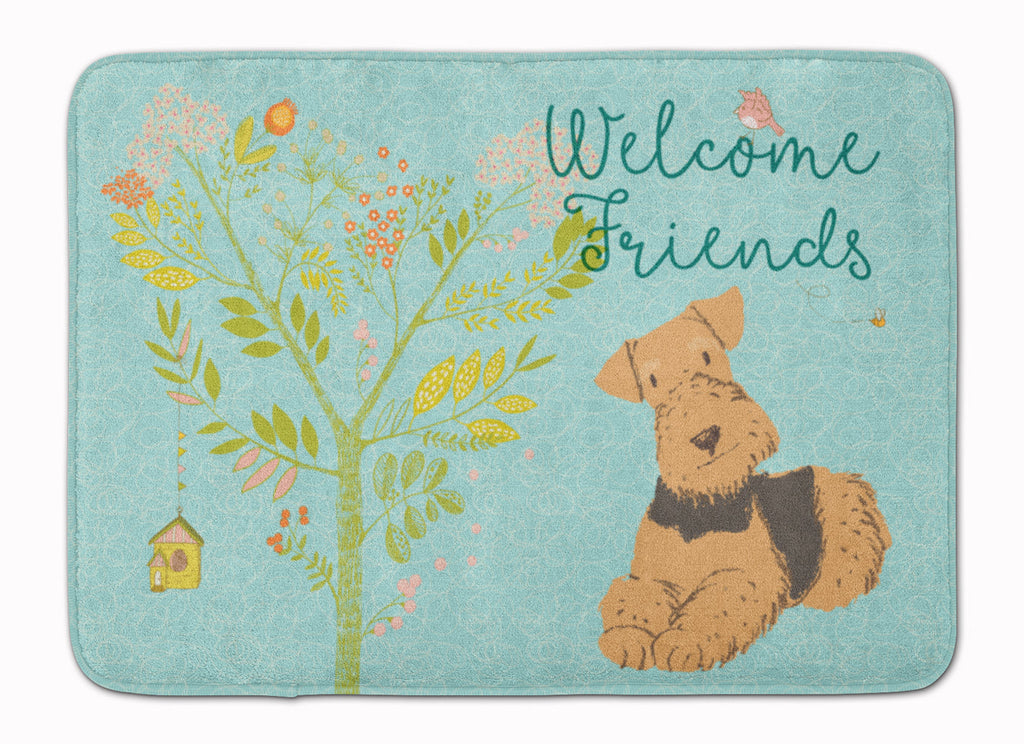 Welcome Friends Airedale Terrier Memory Foam Kitchen Mat Machine Washable Anti-Fatigue Cushion Comfort Bath or Kitchen Rug