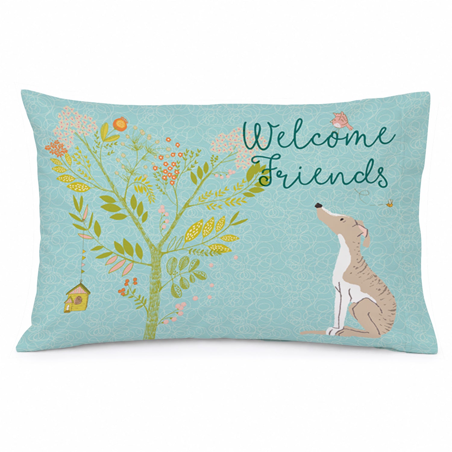 Welcome Friends Whippet Standard Pillowcase Lightweight Super Soft Easy Care Decorative Artwork Pillowcase, Standard