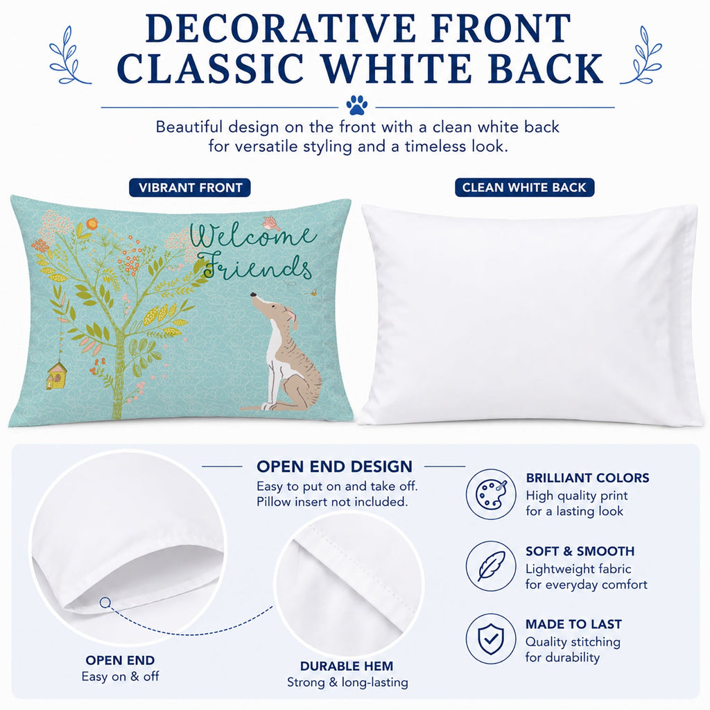 Welcome Friends Whippet Standard Pillowcase Lightweight Super Soft Easy Care Decorative Artwork Pillowcase, Standard
