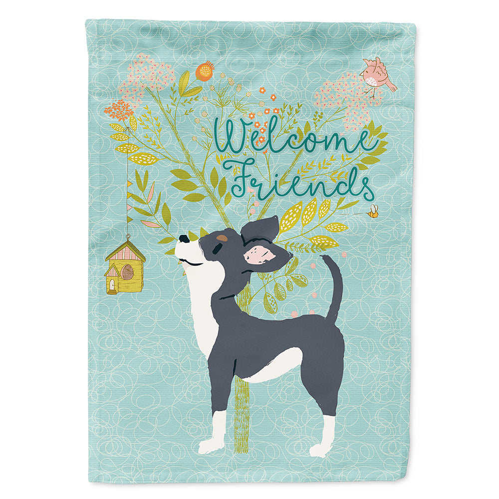 Welcome Friends Black White Chihuahua House Flag 28x40 Porch Sleeve Pole Decorative Outside Yard Banner Artwork Wall Hanging, Polyester