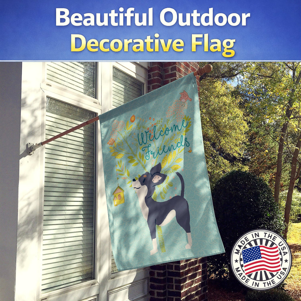 Welcome Friends Black White Chihuahua House Flag 28x40 Porch Sleeve Pole Decorative Outside Yard Banner Artwork Wall Hanging, Polyester
