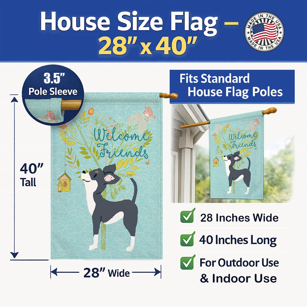 Welcome Friends Black White Chihuahua House Flag 28x40 Porch Sleeve Pole Decorative Outside Yard Banner Artwork Wall Hanging, Polyester