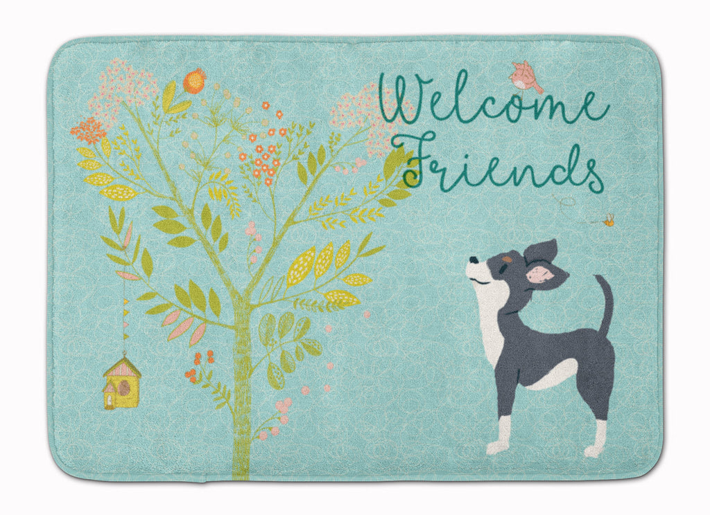 Welcome Friends Black White Chihuahua Memory Foam Kitchen Mat Machine Washable Anti-Fatigue Cushion Comfort Bath or Kitchen Rug