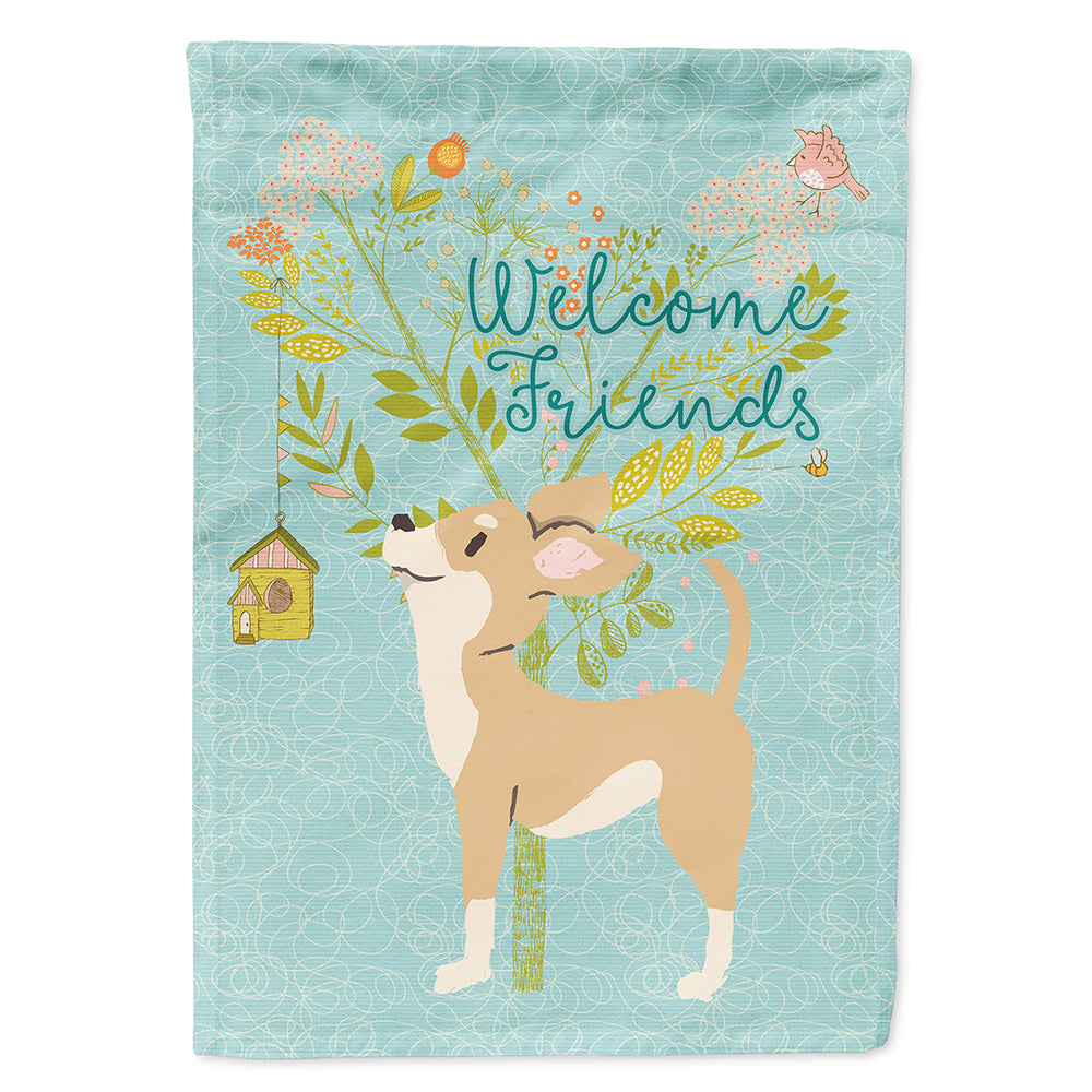 Welcome Friends Brown White Chihuahua House Flag 28x40 Porch Sleeve Pole Decorative Outside Yard Banner Artwork Wall Hanging, Polyester