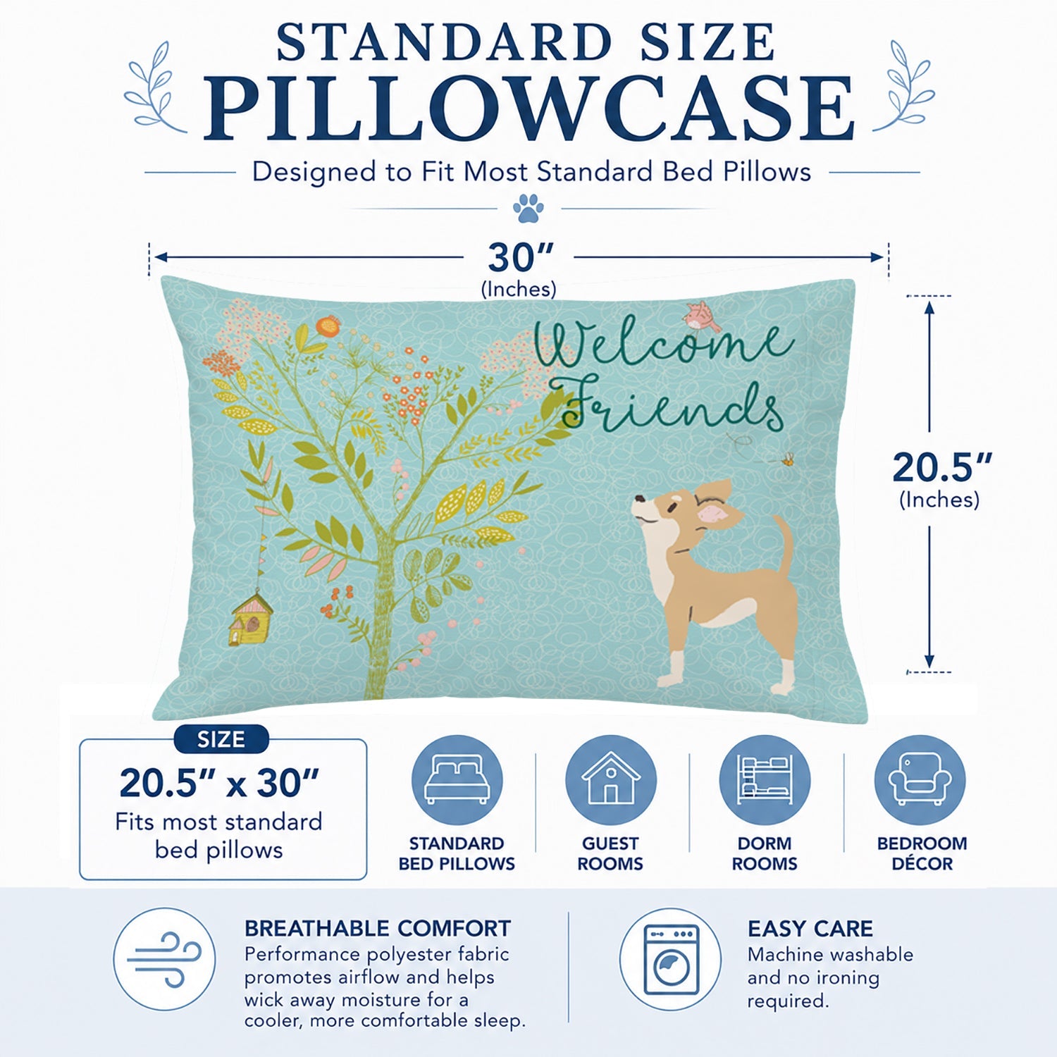 Welcome Friends Brown White Chihuahua Standard Pillowcase Lightweight Super Soft Easy Care Decorative Artwork Pillowcase, Standard