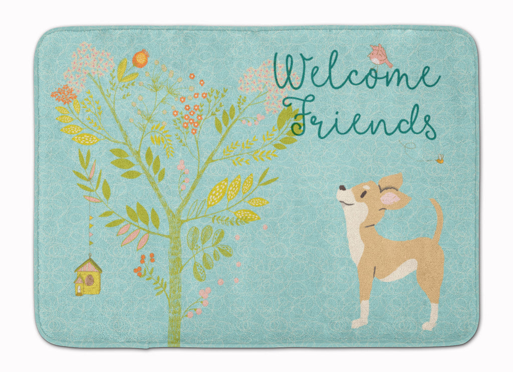 Welcome Friends Brown White Chihuahua Memory Foam Kitchen Mat Machine Washable Anti-Fatigue Cushion Comfort Bath or Kitchen Rug
