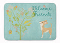 Welcome Friends Brown White Chihuahua Memory Foam Kitchen Mat Machine Washable Anti-Fatigue Cushion Comfort Bath or Kitchen Rug