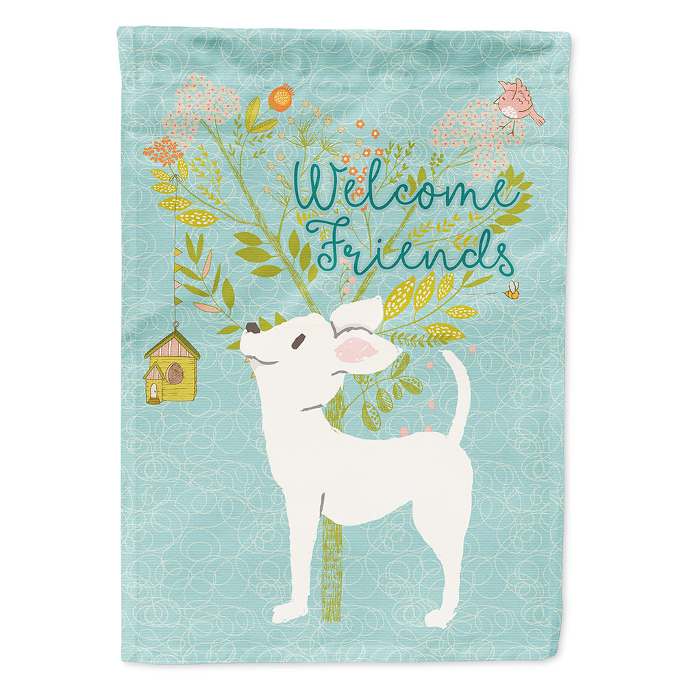Welcome Friends White Chihuahua House Flag 28x40 Porch Sleeve Pole Decorative Outside Yard Banner Artwork Wall Hanging, Polyester