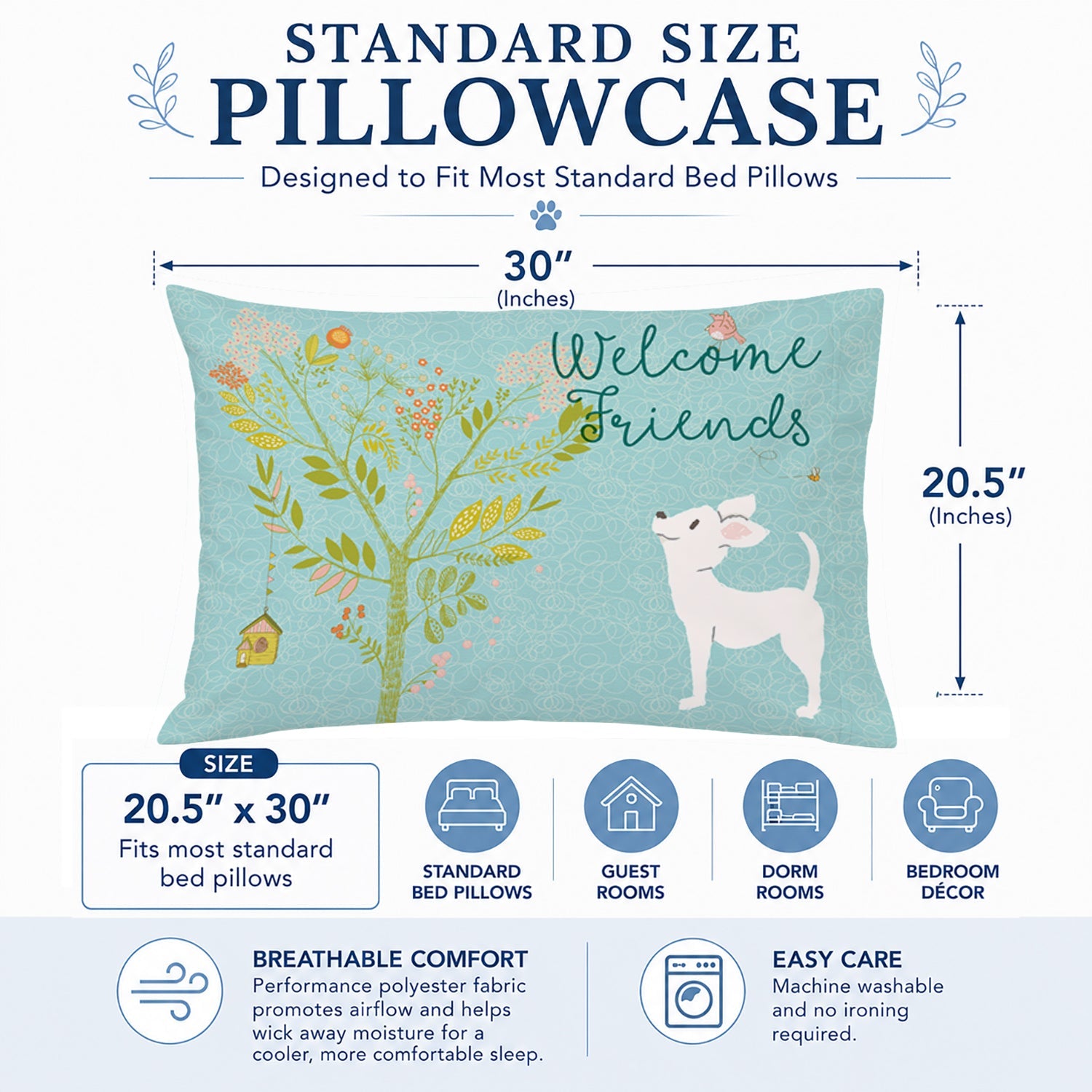 Welcome Friends White Chihuahua Standard Pillowcase Lightweight Super Soft Easy Care Decorative Artwork Pillowcase, Standard