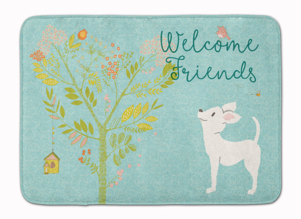 Welcome Friends White Chihuahua Memory Foam Kitchen Mat Machine Washable Anti-Fatigue Cushion Comfort Bath or Kitchen Rug
