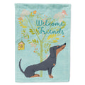 Welcome Friends Black Tan Dachshund House Flag 28x40 Porch Sleeve Pole Decorative Outside Yard Banner Artwork Wall Hanging, Polyester