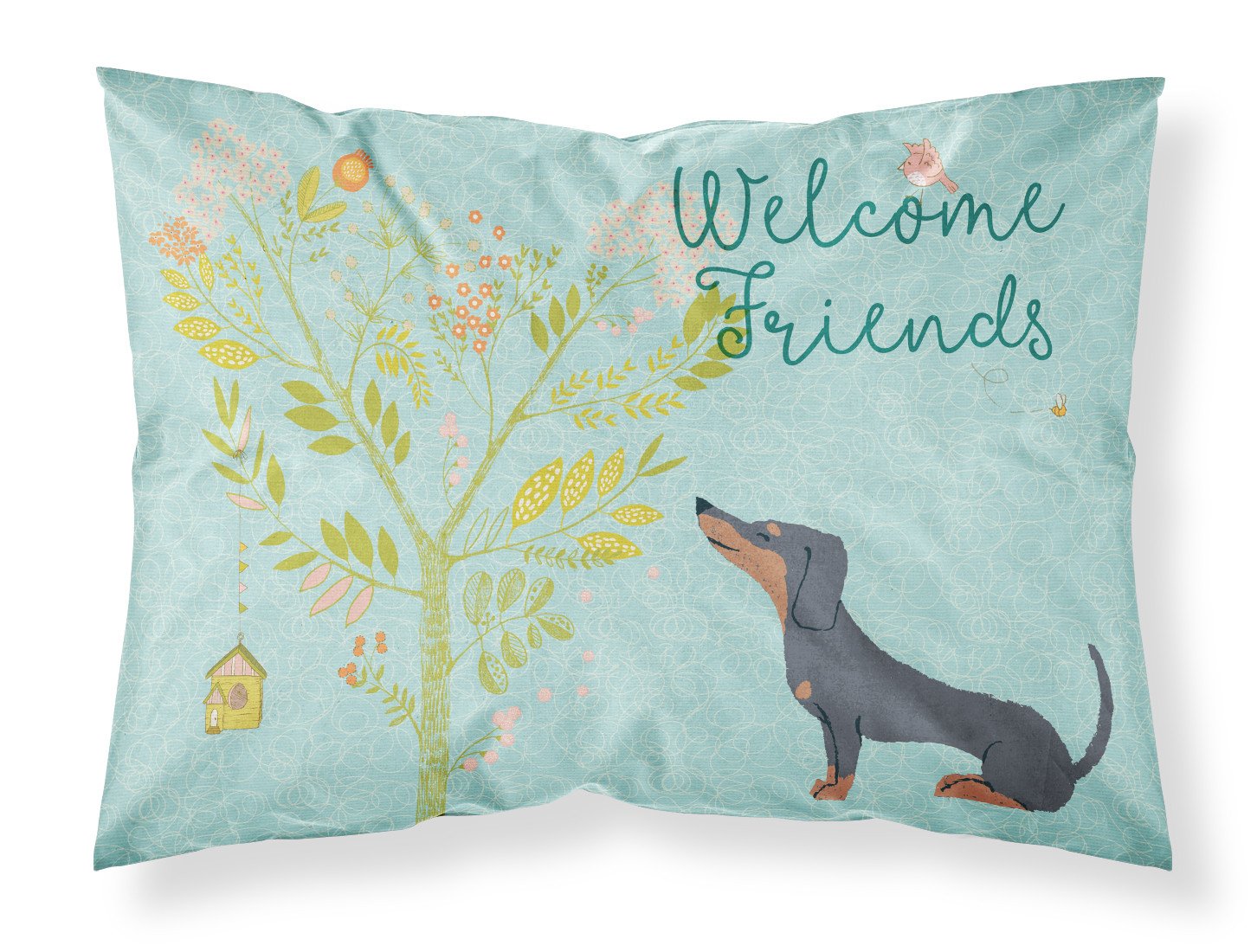 Welcome Friends Black Tan Dachshund Standard Pillowcase Lightweight Super Soft Easy Care Decorative Artwork Pillowcase, Standard