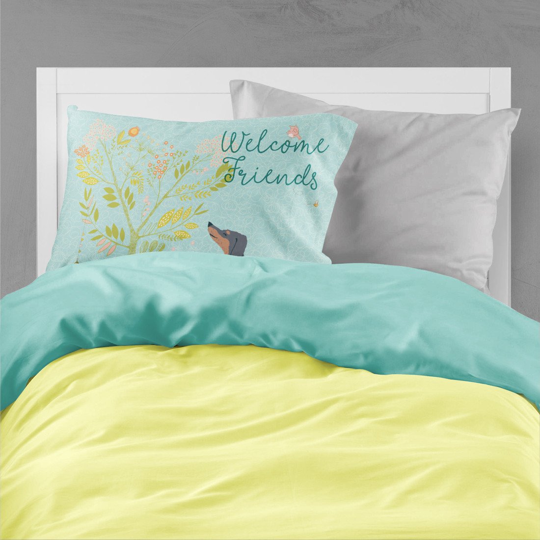 Welcome Friends Black Tan Dachshund Standard Pillowcase Lightweight Super Soft Easy Care Decorative Artwork Pillowcase, Standard
