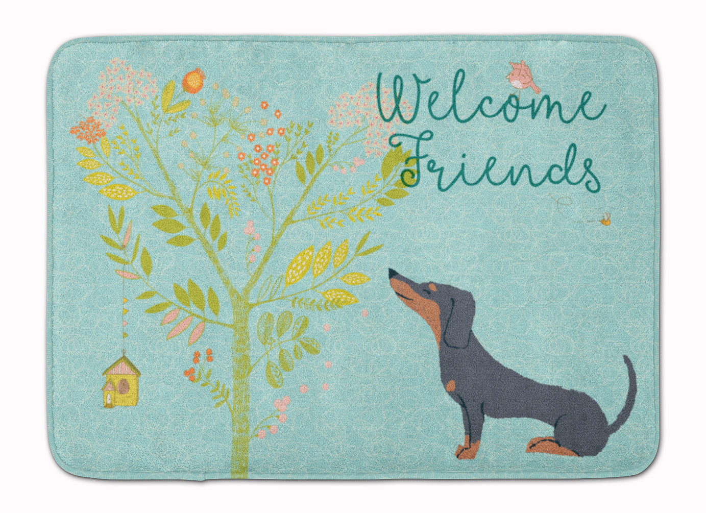 Welcome Friends Black Tan Dachshund Memory Foam Kitchen Mat Machine Washable Anti-Fatigue Cushion Comfort Bath or Kitchen Rug