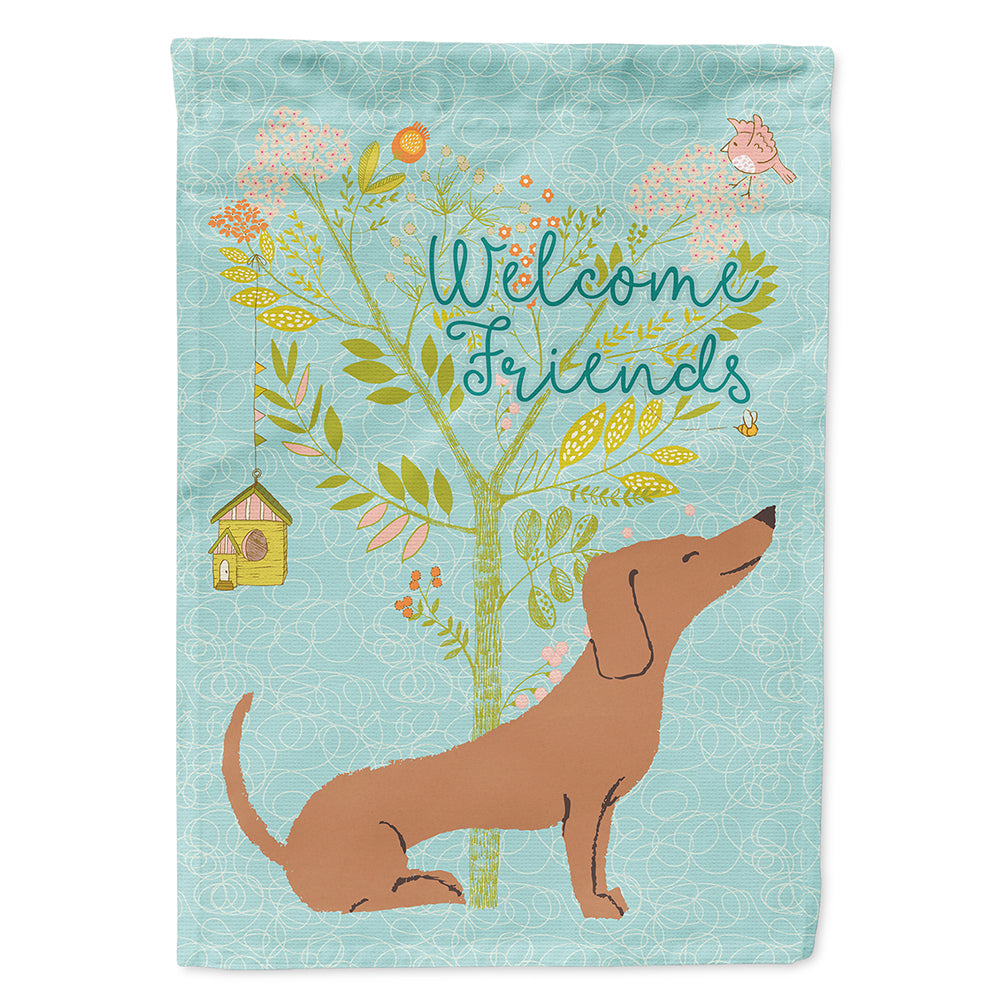 Welcome Friends Red Dachshund House Flag 28x40 Porch Sleeve Pole Decorative Outside Yard Banner Artwork Wall Hanging, Polyester