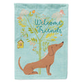 Welcome Friends Red Dachshund House Flag 28x40 Porch Sleeve Pole Decorative Outside Yard Banner Artwork Wall Hanging, Polyester
