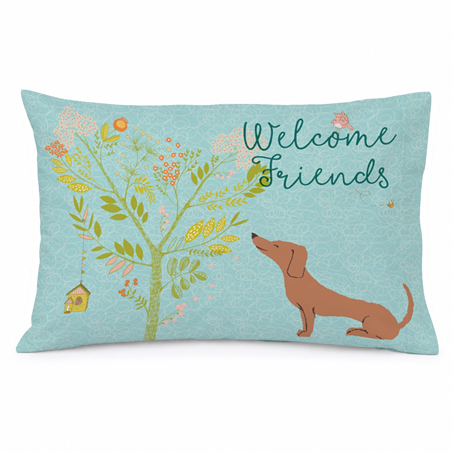 Welcome Friends Red Dachshund Standard Pillowcase Lightweight Super Soft Easy Care Decorative Artwork Pillowcase, Standard