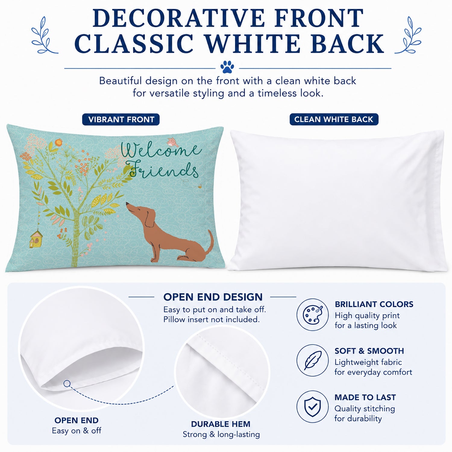 Welcome Friends Red Dachshund Standard Pillowcase Lightweight Super Soft Easy Care Decorative Artwork Pillowcase, Standard