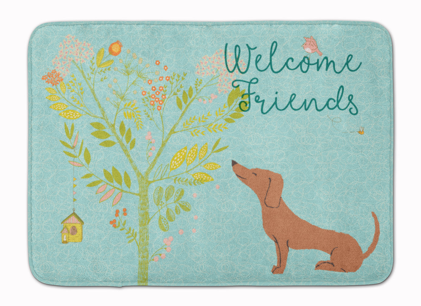 Welcome Friends Red Dachshund Memory Foam Kitchen Mat Machine Washable Anti-Fatigue Cushion Comfort Bath or Kitchen Rug