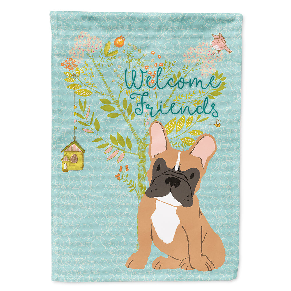 Welcome Friends Fawn French Bulldog House Flag 28x40 Porch Sleeve Pole Decorative Outside Yard Banner Artwork Wall Hanging, Polyester