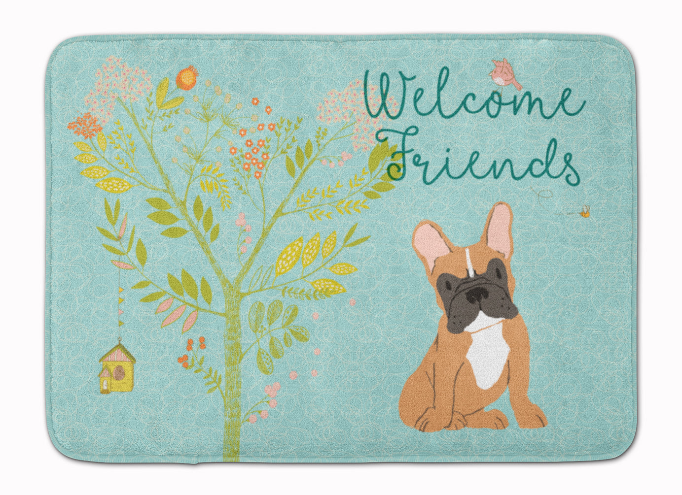 Welcome Friends Fawn French Bulldog Memory Foam Kitchen Mat Machine Washable Anti-Fatigue Cushion Comfort Bath or Kitchen Rug