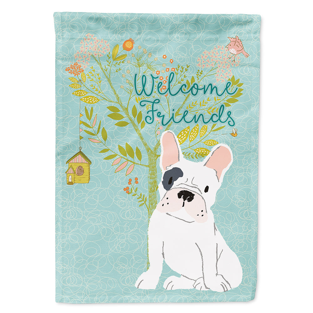 Welcome Friends Piebald French Bulldog House Flag 28x40 Porch Sleeve Pole Decorative Outside Yard Banner Artwork Wall Hanging, Polyester