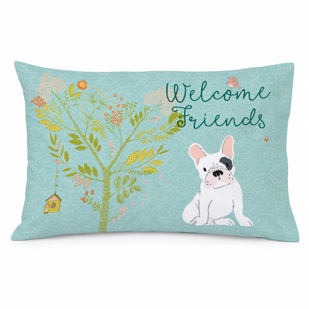 Welcome Friends Piebald French Bulldog Standard Pillowcase Lightweight Super Soft Easy Care Decorative Artwork Pillowcase, Standard