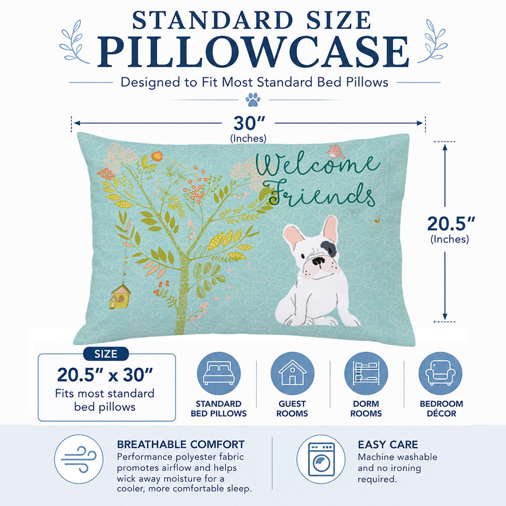 Welcome Friends Piebald French Bulldog Standard Pillowcase Lightweight Super Soft Easy Care Decorative Artwork Pillowcase, Standard