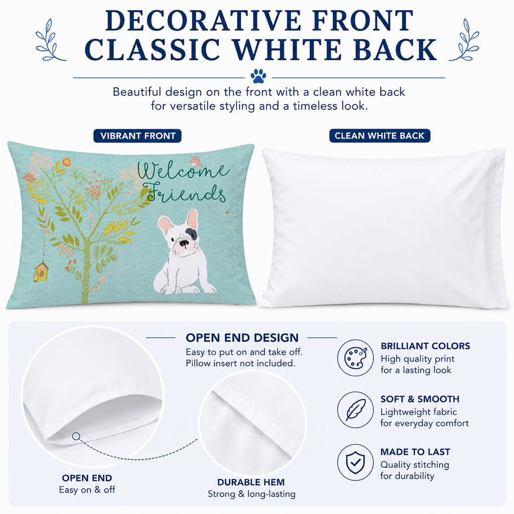 Welcome Friends Piebald French Bulldog Standard Pillowcase Lightweight Super Soft Easy Care Decorative Artwork Pillowcase, Standard