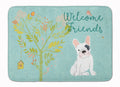 Welcome Friends Piebald French Bulldog Memory Foam Kitchen Mat Machine Washable Anti-Fatigue Cushion Comfort Bath or Kitchen Rug