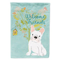 Welcome Friends White French Bulldog House Flag 28x40 Porch Sleeve Pole Decorative Outside Yard Banner Artwork Wall Hanging, Polyester