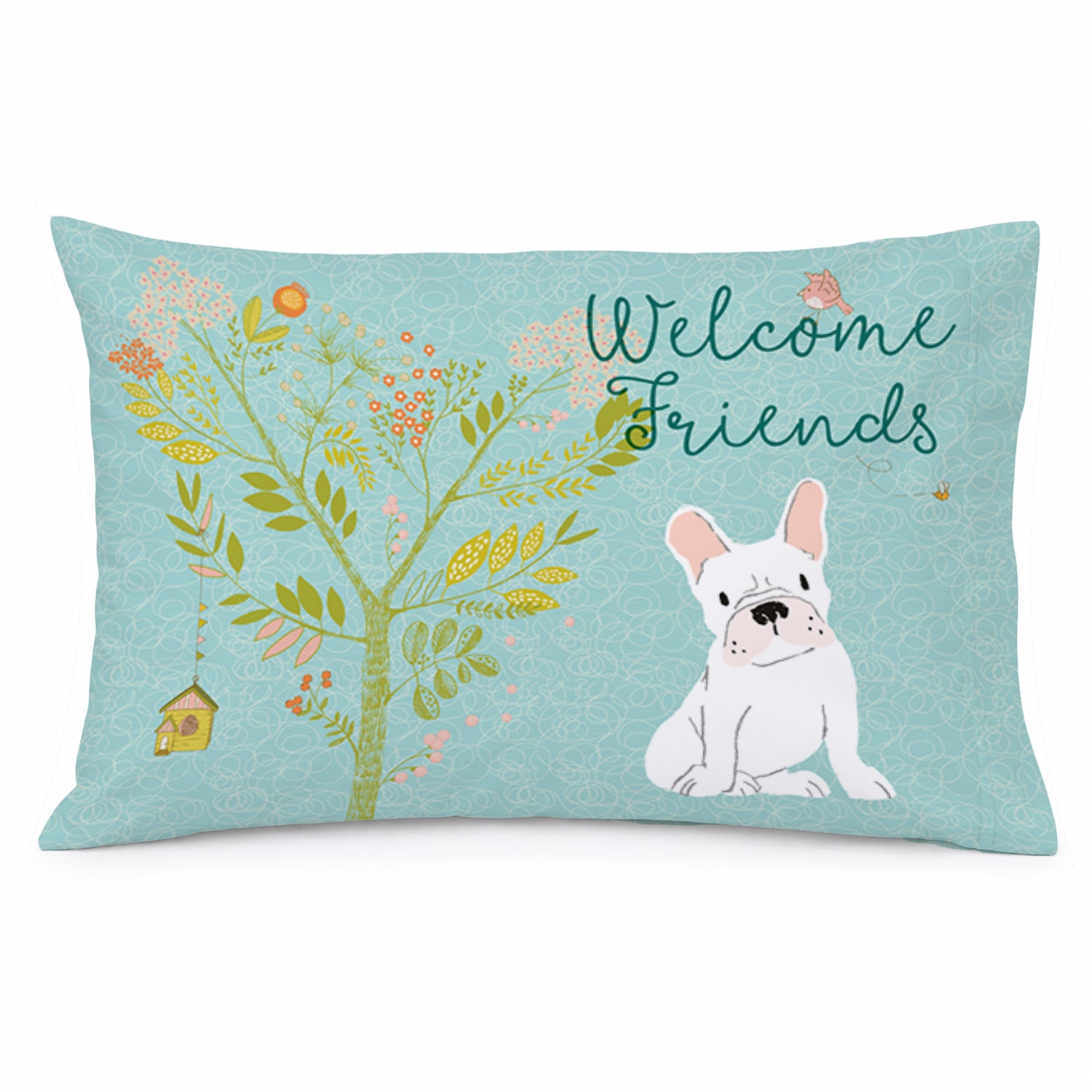 Welcome Friends White French Bulldog Standard Pillowcase Lightweight Super Soft Easy Care Decorative Artwork Pillowcase, Standard