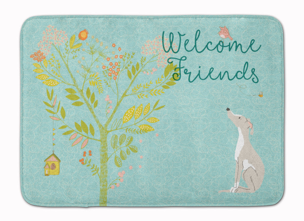 Welcome Friends Italian Greyhound Memory Foam Kitchen Mat Machine Washable Anti-Fatigue Cushion Comfort Bath or Kitchen Rug