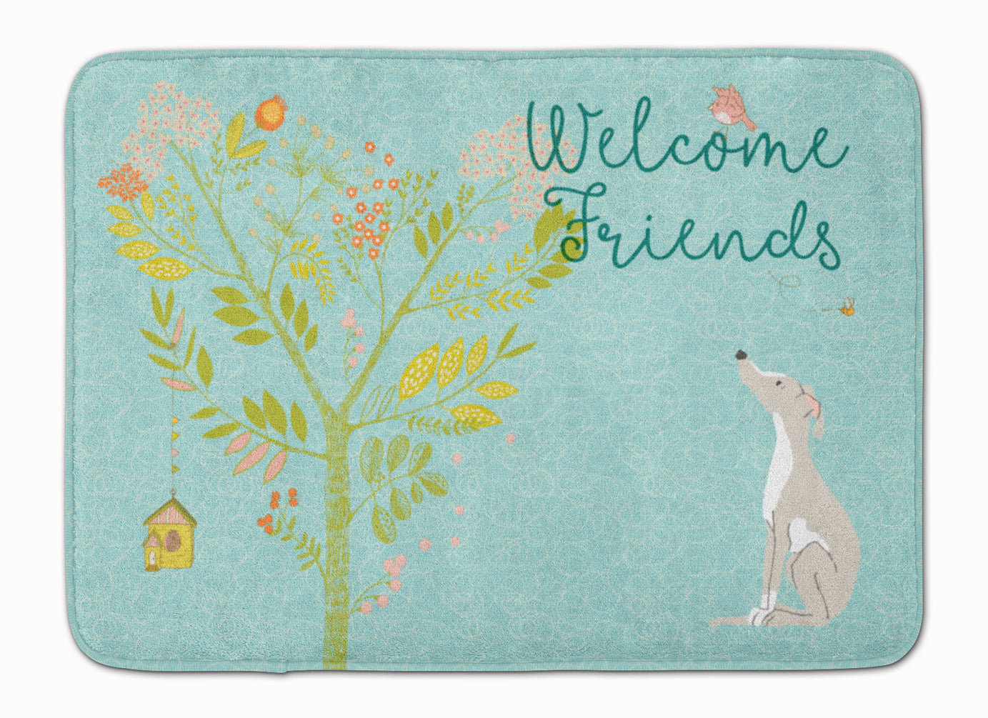 Welcome Friends Italian Greyhound Memory Foam Kitchen Mat Machine Washable Anti-Fatigue Cushion Comfort Bath or Kitchen Rug